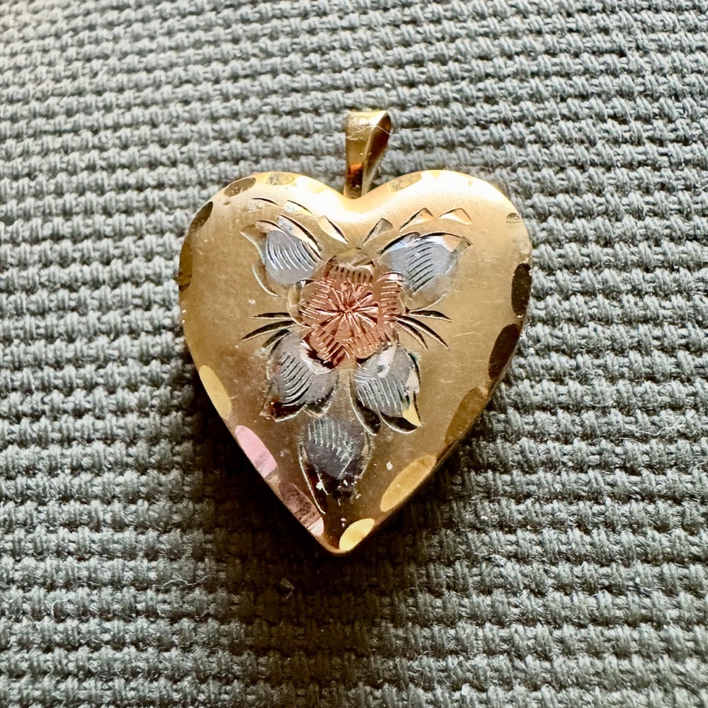 14k Yellow Gold, Rose Gold & Silver Engraved Floral Locket